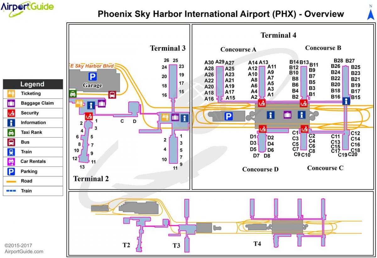 mapa Phoenix sky harbor letiště