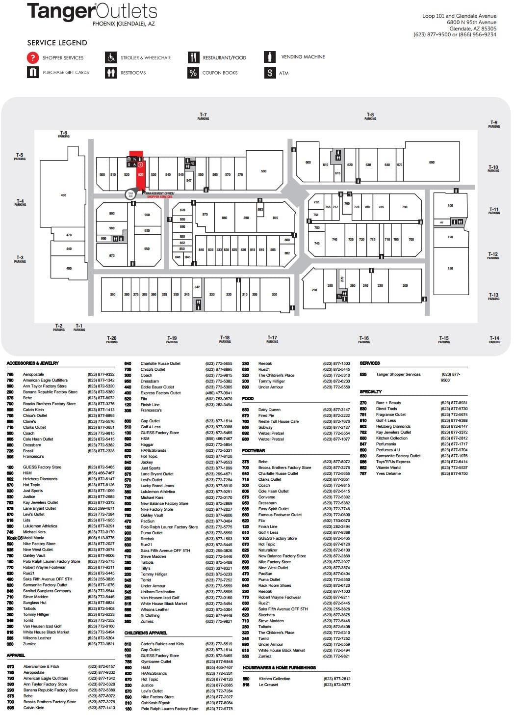 Phoenix outlet mall mapě