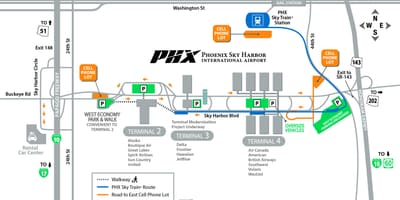 Phoenix mezinárodní letiště mapě